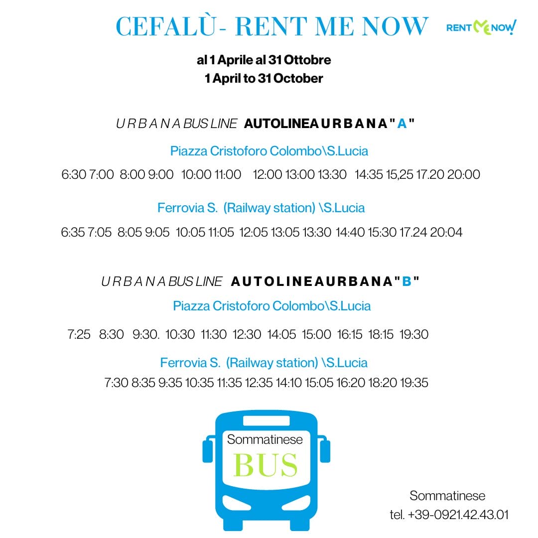 Orari degli autobus da Cefalù al negozio di noleggio Rent Me Now